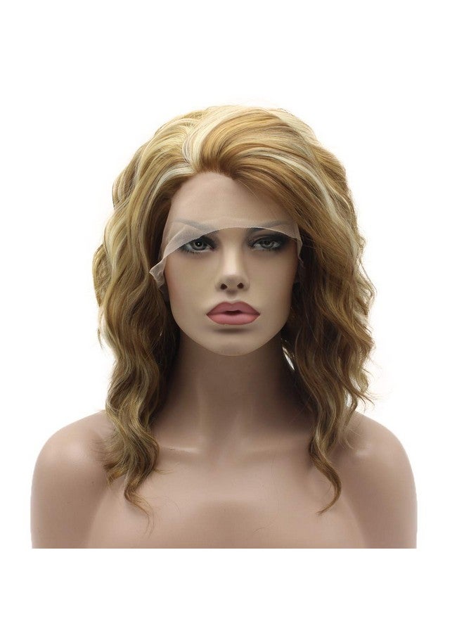 Lushy Lace Front Synthetic Wig Medium Length Curly 14Inch Honey Blonde And Light Blonde Mix Wig Stylish Wig - Image 2