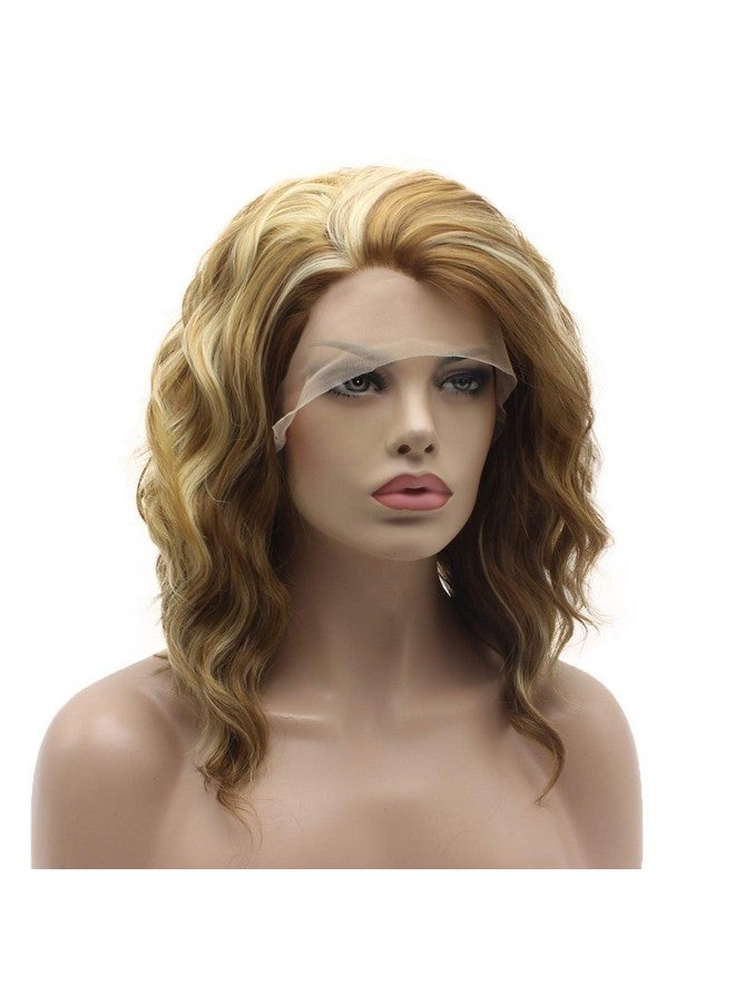 Lushy Lace Front Synthetic Wig Medium Length Curly 14Inch Honey Blonde And Light Blonde Mix Wig Stylish Wig - Image 3