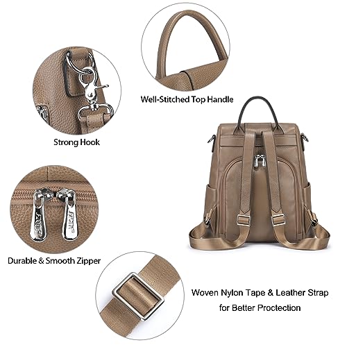 S-ZONE Leather Backpack Purses for Women Antitheft Soft Rucksack Ladies Shoulder Bag Medium - Image 5