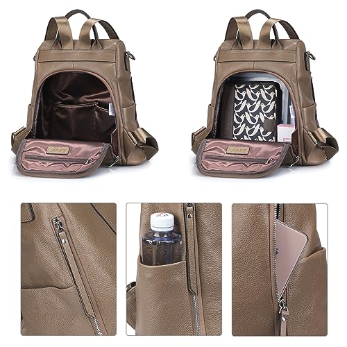 S-ZONE Leather Backpack Purses for Women Antitheft Soft Rucksack Ladies Shoulder Bag Medium - Image 3