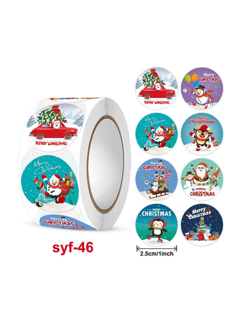 Decorative stickers, round labels, christmas party, christmas gift closure stickers, 8 designs, diameter 2.5cm (1 inch), roll, total 500PCS. Classroom teacher supplies, toilets Training stickers, motivational stickers  - Image 1