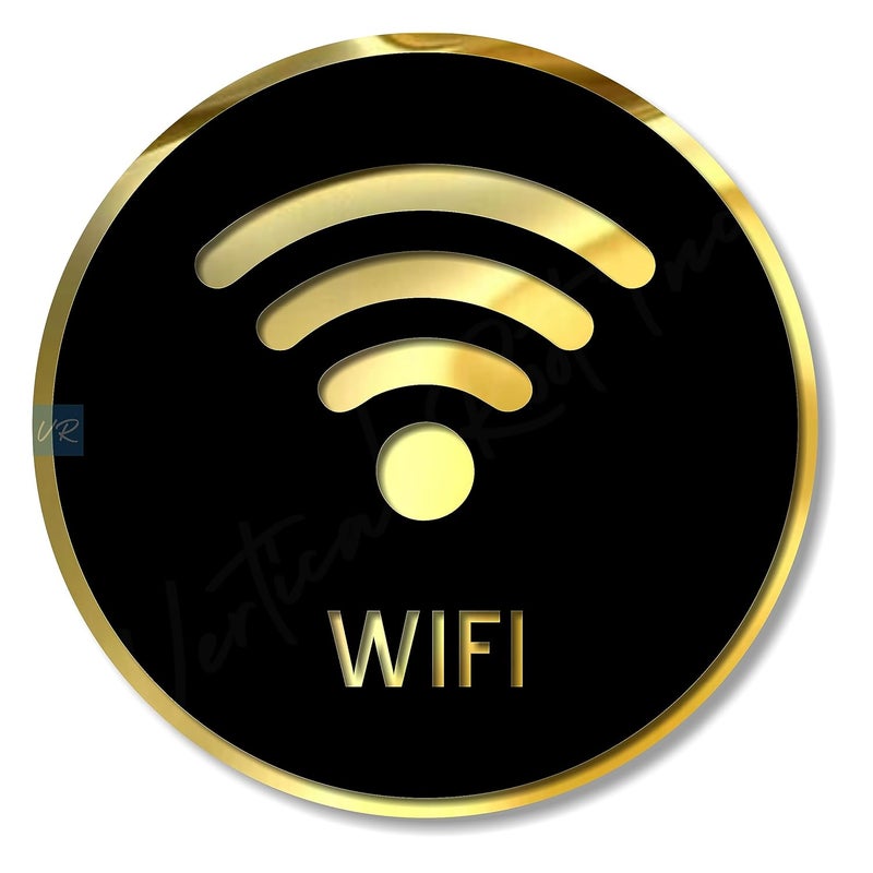 Vertical Root Inc ® Premium BLACK & GOLDEN Finish Acrylic WIFI Sign Easy to Mount Self-Adhesive Tape Signage for Hotel Office Corporate Business Resort Society - Image 1