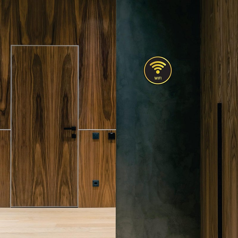 Vertical Root Inc ® Premium BLACK & GOLDEN Finish Acrylic WIFI Sign Easy to Mount Self-Adhesive Tape Signage for Hotel Office Corporate Business Resort Society - Image 3