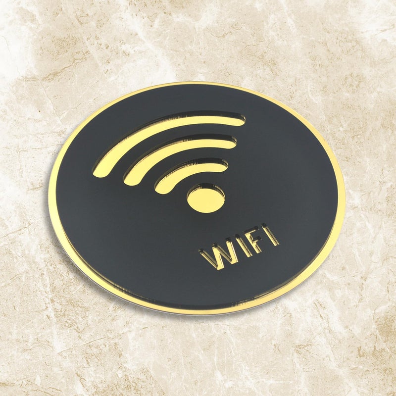 Vertical Root Inc ® Premium BLACK & GOLDEN Finish Acrylic WIFI Sign Easy to Mount Self-Adhesive Tape Signage for Hotel Office Corporate Business Resort Society - Image 2