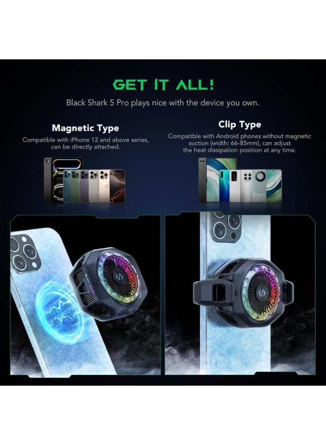 بلاك شارك مبرد الهاتف المغناطيسي بلاك شارك 5 برو - 18 مصباح LED RGB قابل للتحكم، مقبض قابل للفصل، مروحة تبريد حرارية يتم التحكم بها عبر تطبيق لأجهزة iPhone Mag Safe/Android/iPad - للألعاب/البث المباشر/التصوير - Image 4
