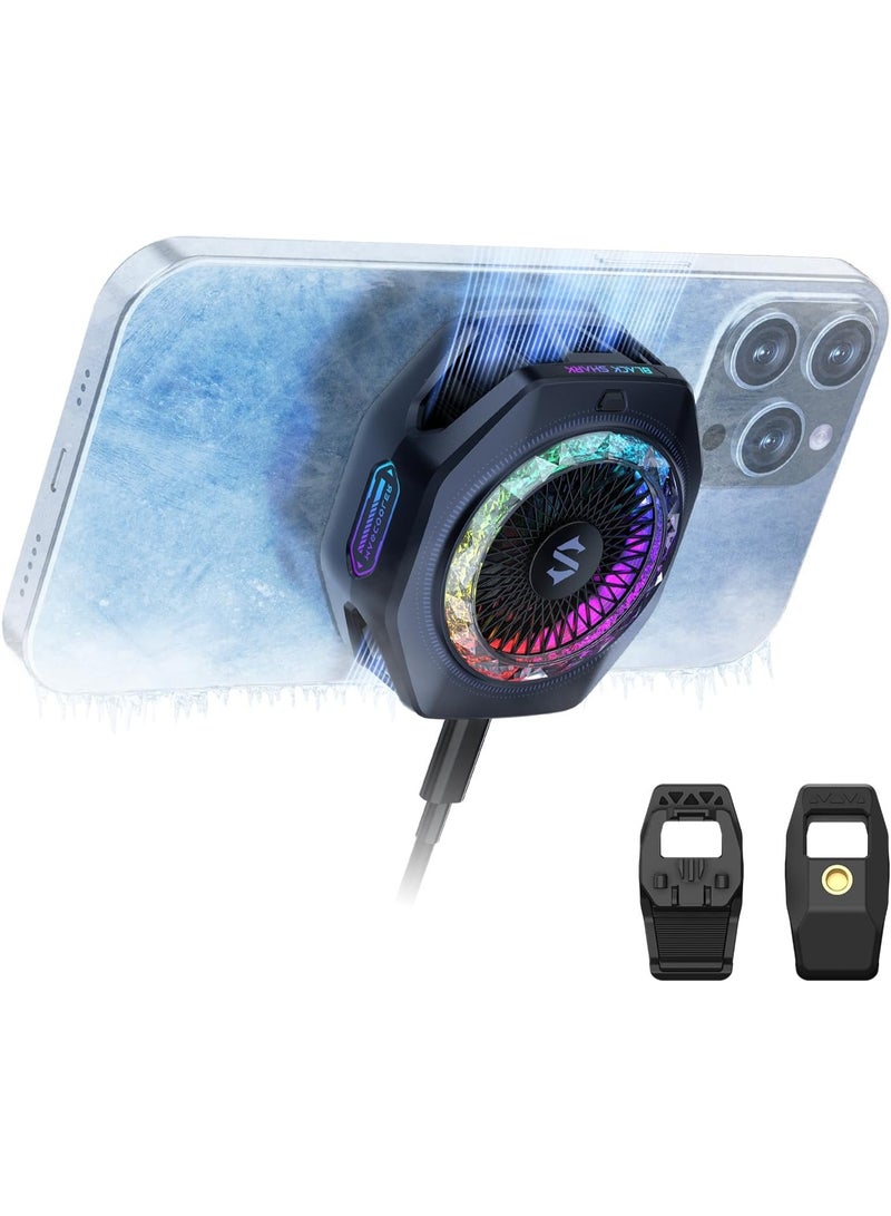 بلاك شارك مبرد الهاتف المغناطيسي بلاك شارك 5 برو - 18 مصباح LED RGB قابل للتحكم، مقبض قابل للفصل، مروحة تبريد حرارية يتم التحكم بها عبر تطبيق لأجهزة iPhone Mag Safe/Android/iPad - للألعاب/البث المباشر/التصوير - Image 1
