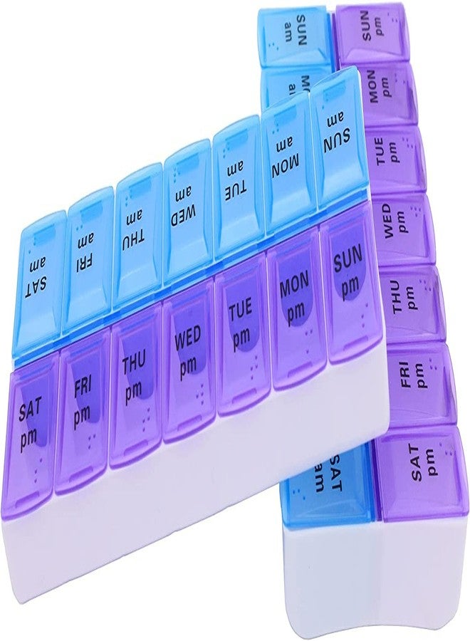 Zeinwap Weekly (7-Day) Pill Organizer and Planner, Countoured Bottom for Easy Pill Removal, Large, Blue-Purple AM/PM - Image 4
