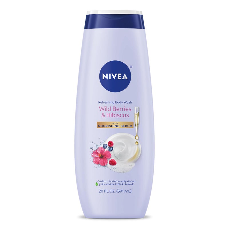 NIVEA Refreshing Wild Berries and Hibiscus Body Wash with Nourishing Serum, Scented Body Wash for Women, Enriched with Provitamin B5 and Vitamin E, 20 Fl Oz Bottle - Image 1