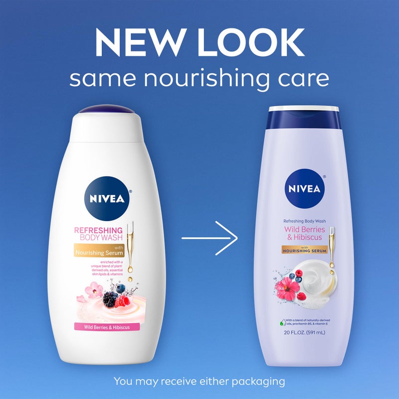 NIVEA Refreshing Wild Berries and Hibiscus Body Wash with Nourishing Serum, Scented Body Wash for Women, Enriched with Provitamin B5 and Vitamin E, 20 Fl Oz Bottle - Image 2