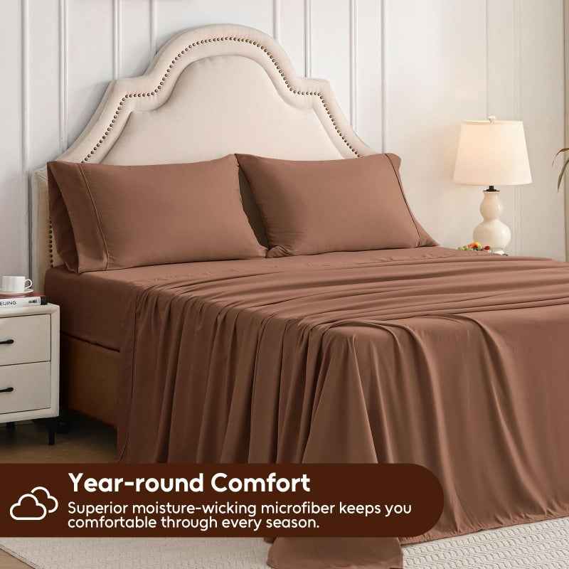 Swiftify Queen Sheet Set, 4 Pieces Hotel Luxury Soft Microfiber Queen Bed Sheets Set, Up to 16" Deep Pockets, Oeko-Tex Sheets with Elastic, Breathable, Wrinkle Free (Brown,Queen) - Image 2