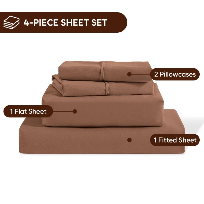 Swiftify Queen Sheet Set, 4 Pieces Hotel Luxury Soft Microfiber Queen Bed Sheets Set, Up to 16" Deep Pockets, Oeko-Tex Sheets with Elastic, Breathable, Wrinkle Free (Brown,Queen) - Image 4
