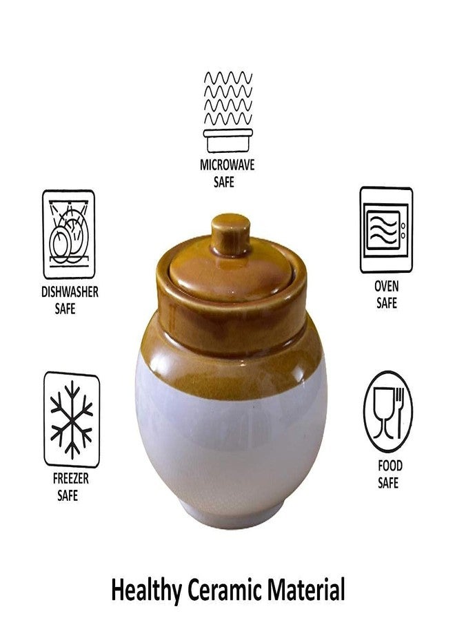 Jetwals Ceramic Handmade Pickle Jar Set with Lid 200ML LOTA SHAPE (LOTA JARS 200ML PACK OF 2) - Image 3