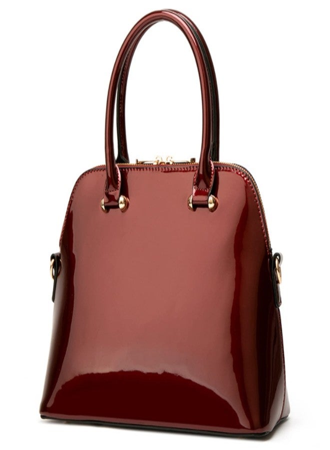 AlwaySky Women Top-handle Handbag Purse Glossy Patent PU Shell Shoulder Crossbody Bag Satchel Tote Burgundy - Image 1