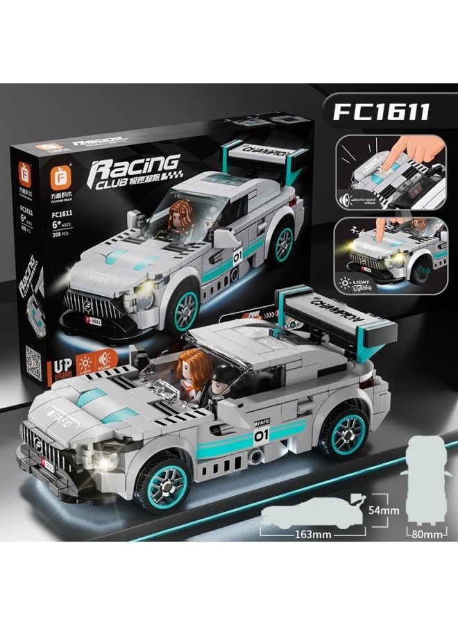 Le Yi 31015 Building Blocks Car Assembled Model Back Car Toy Boy Sports Car Small Particle Racing Car Benefiting Intelligence-Color:Silver Ash Super Running Belt Acousto-optic Return Force [308 Particles]]  - Image 1