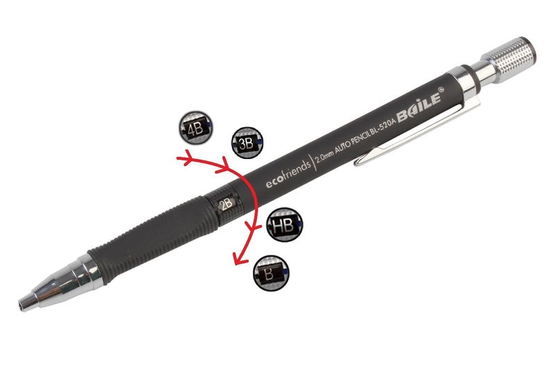 Baile 2.0mm Mechanical Auto Pencil + Lead Box (5 Leads) - Body Color Black - Image 4