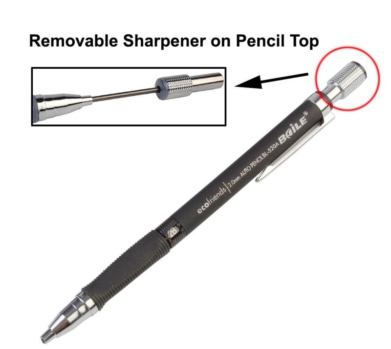 Baile 2.0mm Mechanical Auto Pencil + Lead Box (5 Leads) - Body Color Black - Image 2