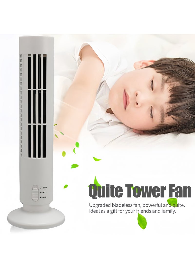 Angola Panda Tiny Desk Tower Fan, LED Bladeless Fan with 2 Speeds, Tower Fan Bladeless Fan for Bedroom, Small Quiet Office Fan, Mini Cooling Fan for Office & Home, Rechargeable Fan Battery（White）  - Image 1