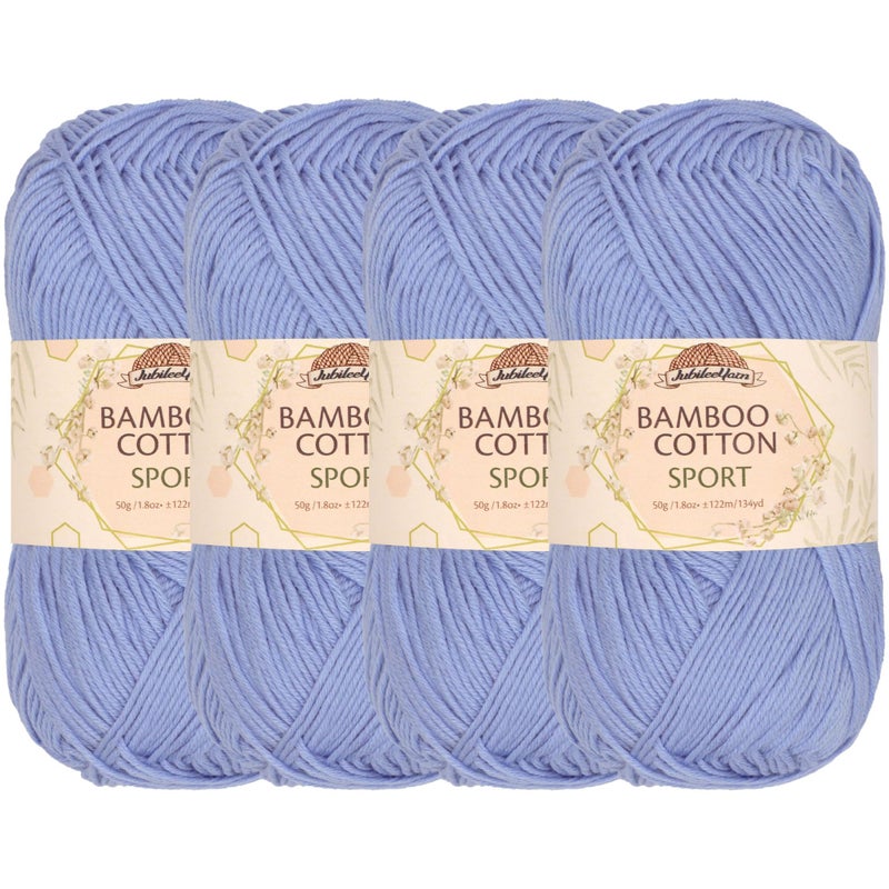 BambooMN JubileeYarn Bamboo Cotton Sport Yarn  50gSkein  Glacier Blue  4 Skeins