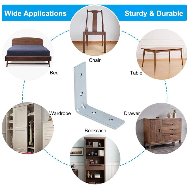 Impex Angle Bracket for Reinforcing Chairs and Tables | Pack of 24 |Shelf Bracket |Zinc Plated L Shape Bracket | Solid Shelf Support Joint Right Corner Brace (65 X 65 MM) - Image 4