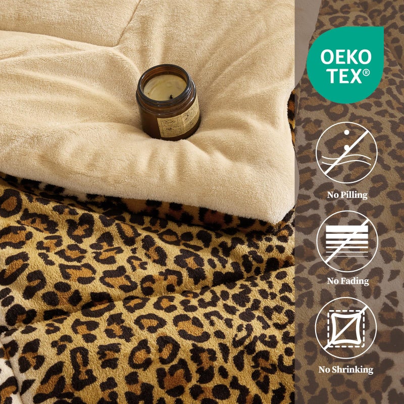 Petrichor Leopard Velvet Flannel King Comforter Set-Cheetah Print Western Blanket,Luxury Fuzzy Heavy Bedding Set,3 Pieces Plush Winter Bed Set with Comforter (90"x104")&2 Pillow Shams (20"x36" - Image 4