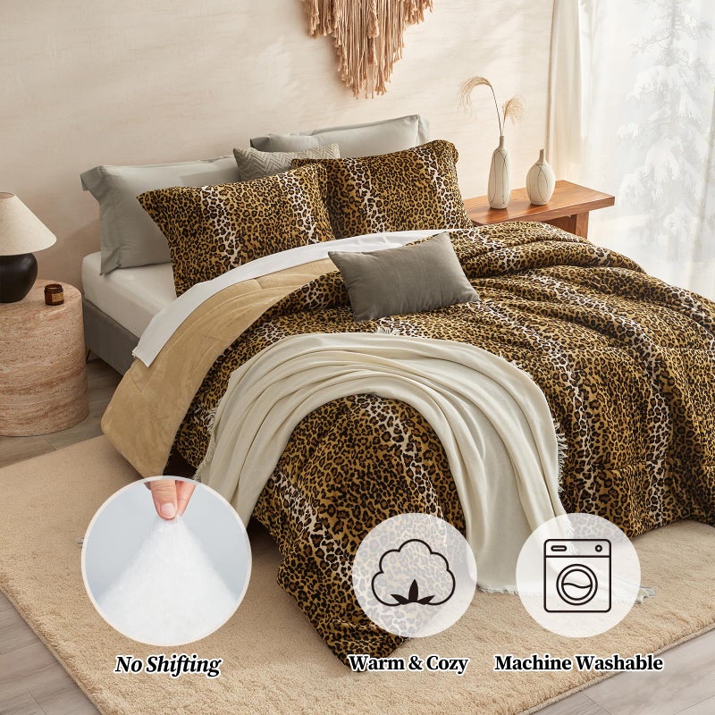 Petrichor Leopard Velvet Flannel King Comforter Set-Cheetah Print Western Blanket,Luxury Fuzzy Heavy Bedding Set,3 Pieces Plush Winter Bed Set with Comforter (90"x104")&2 Pillow Shams (20"x36" - Image 2