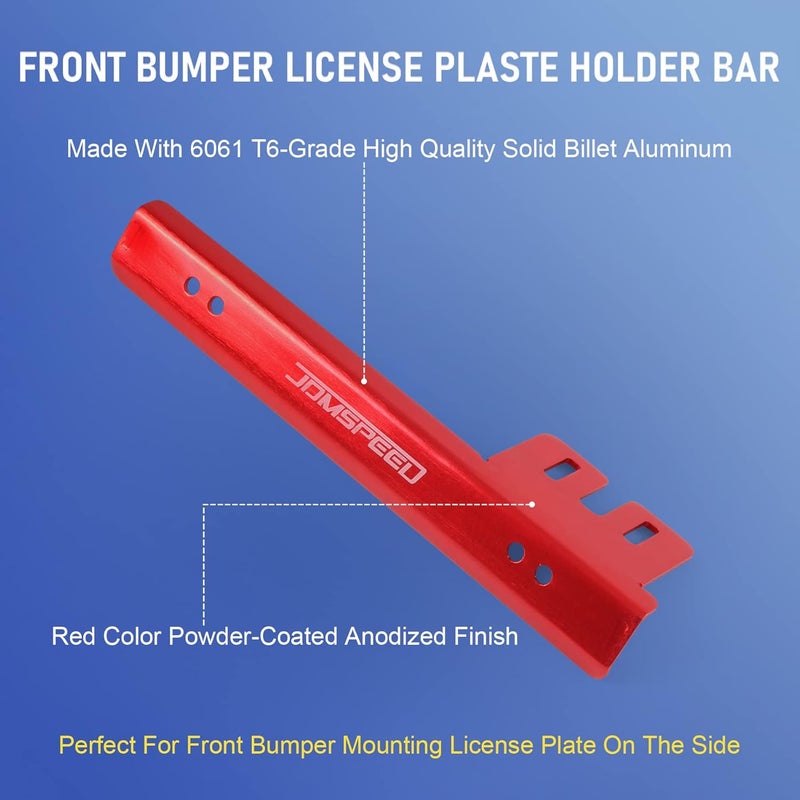 JDMSPEED Universal Red Front Bumper License Plate Mount Bracket Relocator Holder Bar - Image 3