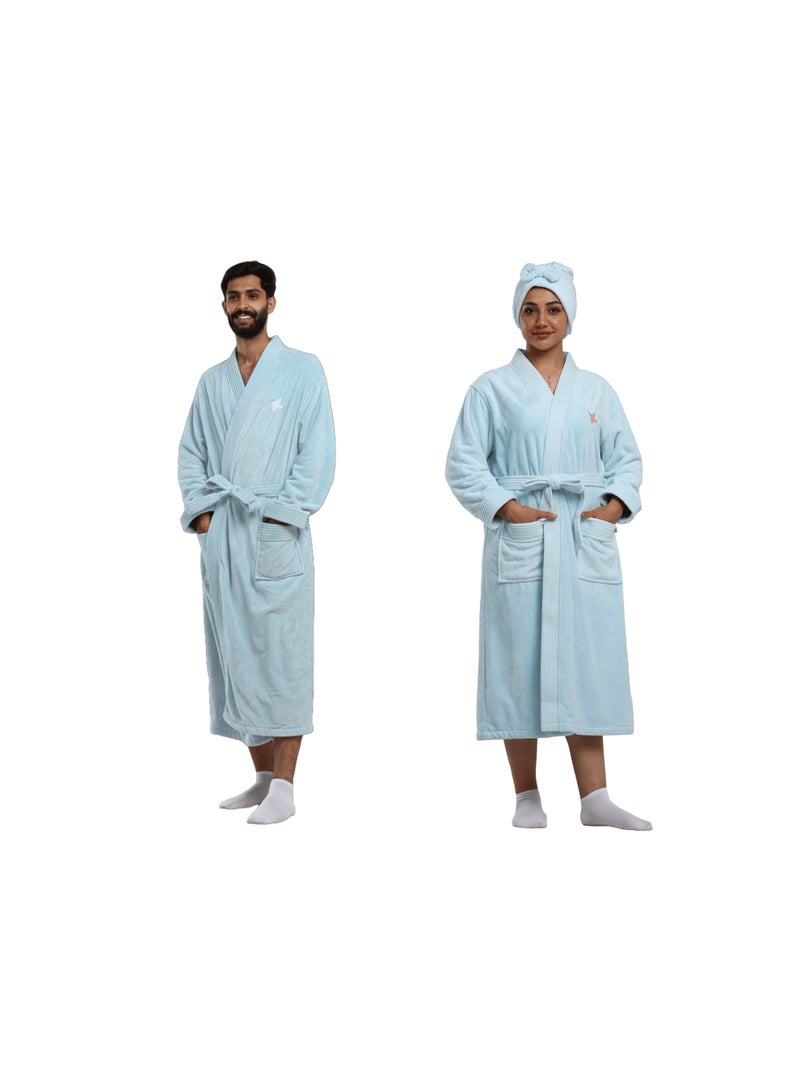 Relef Luxury Couples Bathrobe Set – Premium Quick-Dry Coral Fleece Microfiber Robes for Couples, Soft & Absorbent Home Spa Bathrobes - Turquoise - Image 1