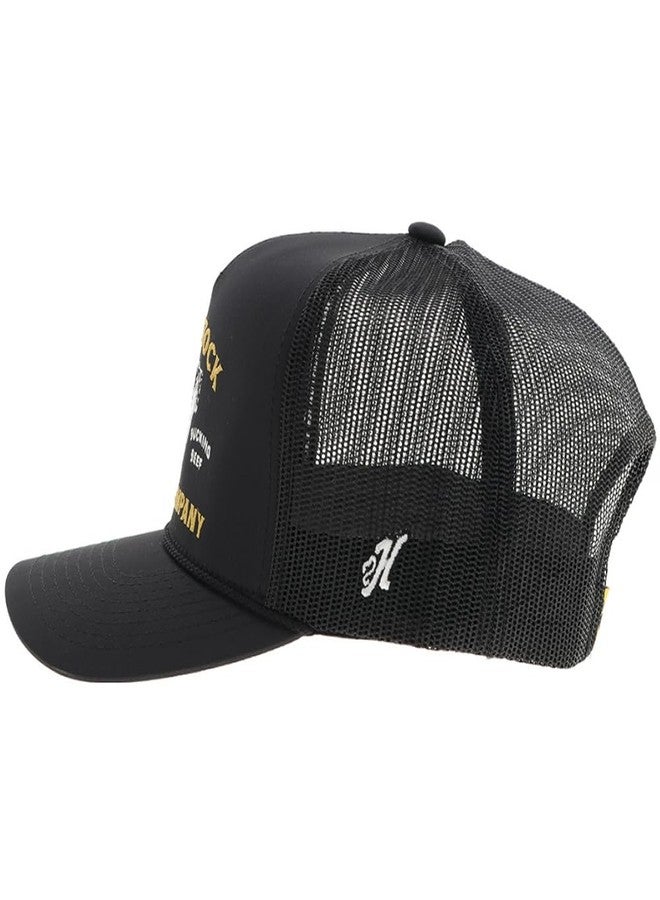 HOOEY Rank Stock Trucker Hat for Men – Adjustable Snapback, Breathable Mesh Baseball Cap - Western Trucker Hat - One-Size - Bucking Beef & Rodeo Company Stitch Design - Black - Image 2