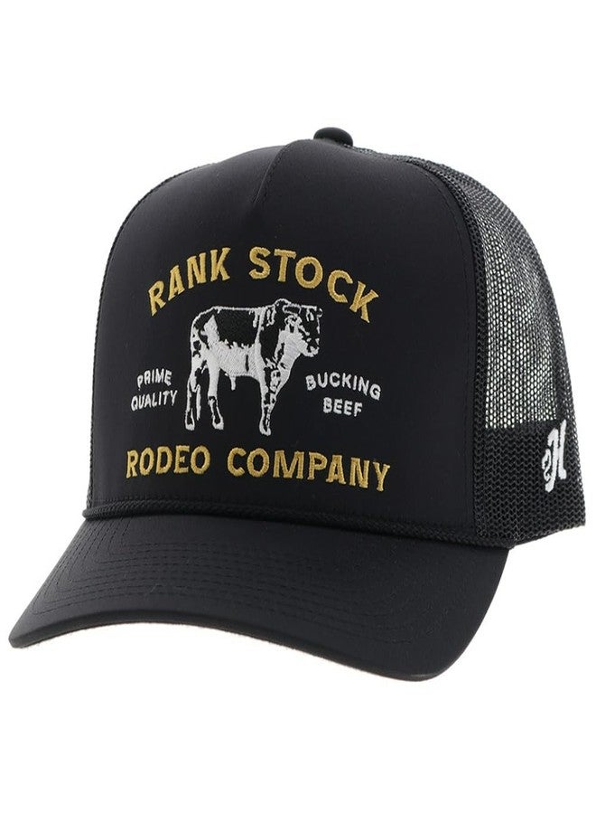 HOOEY Rank Stock Trucker Hat for Men – Adjustable Snapback, Breathable Mesh Baseball Cap - Western Trucker Hat - One-Size - Bucking Beef & Rodeo Company Stitch Design - Black - Image 1