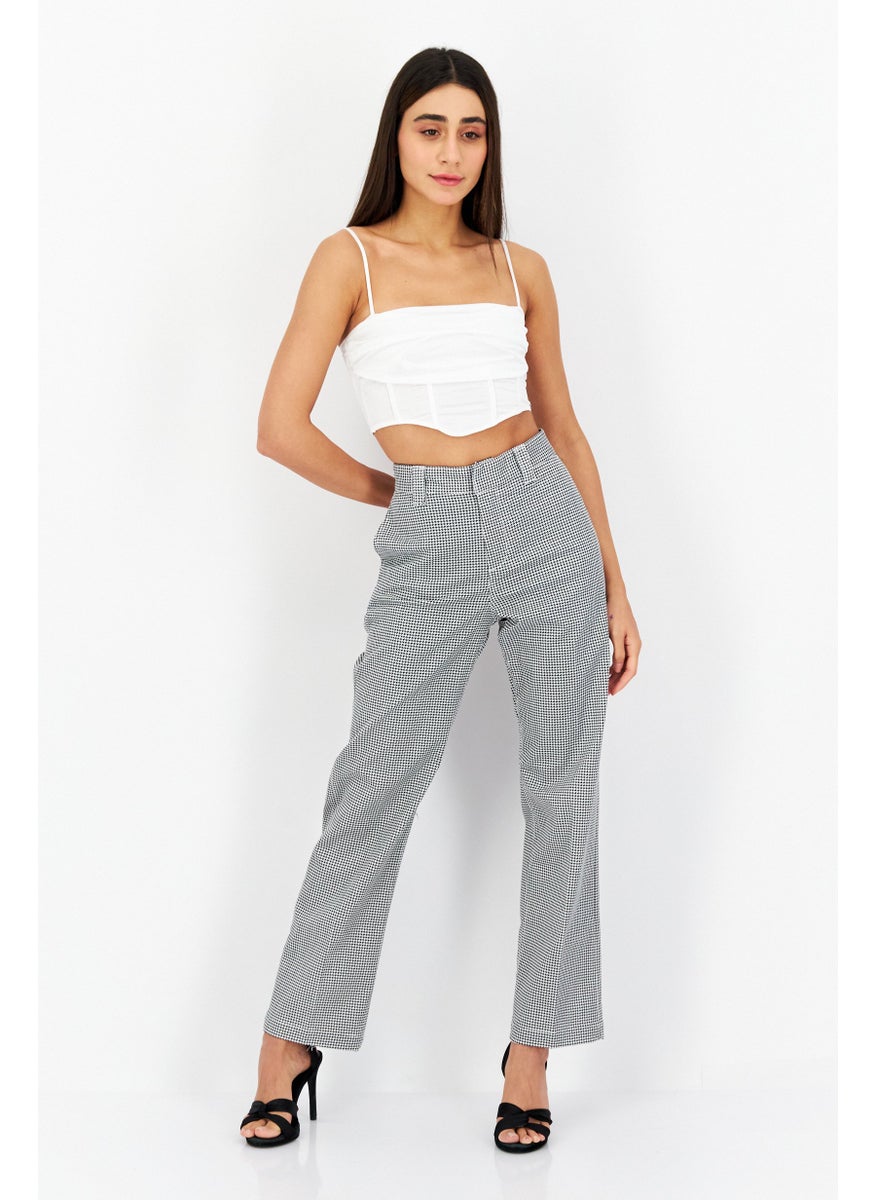 OBEY Women Houndstooth Straight Pants, Black  - Image 2