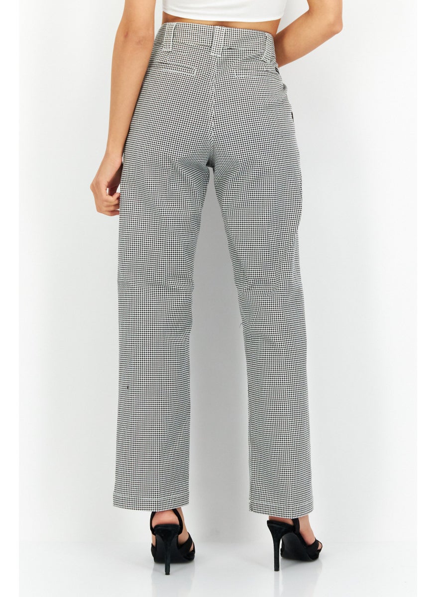 OBEY Women Houndstooth Straight Pants, Black  - Image 4