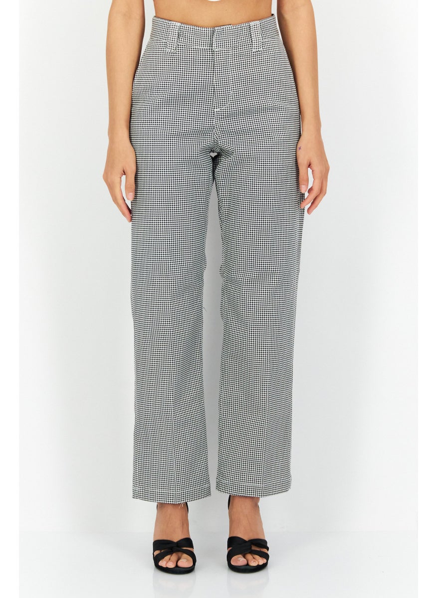 OBEY Women Houndstooth Straight Pants, Black  - Image 1