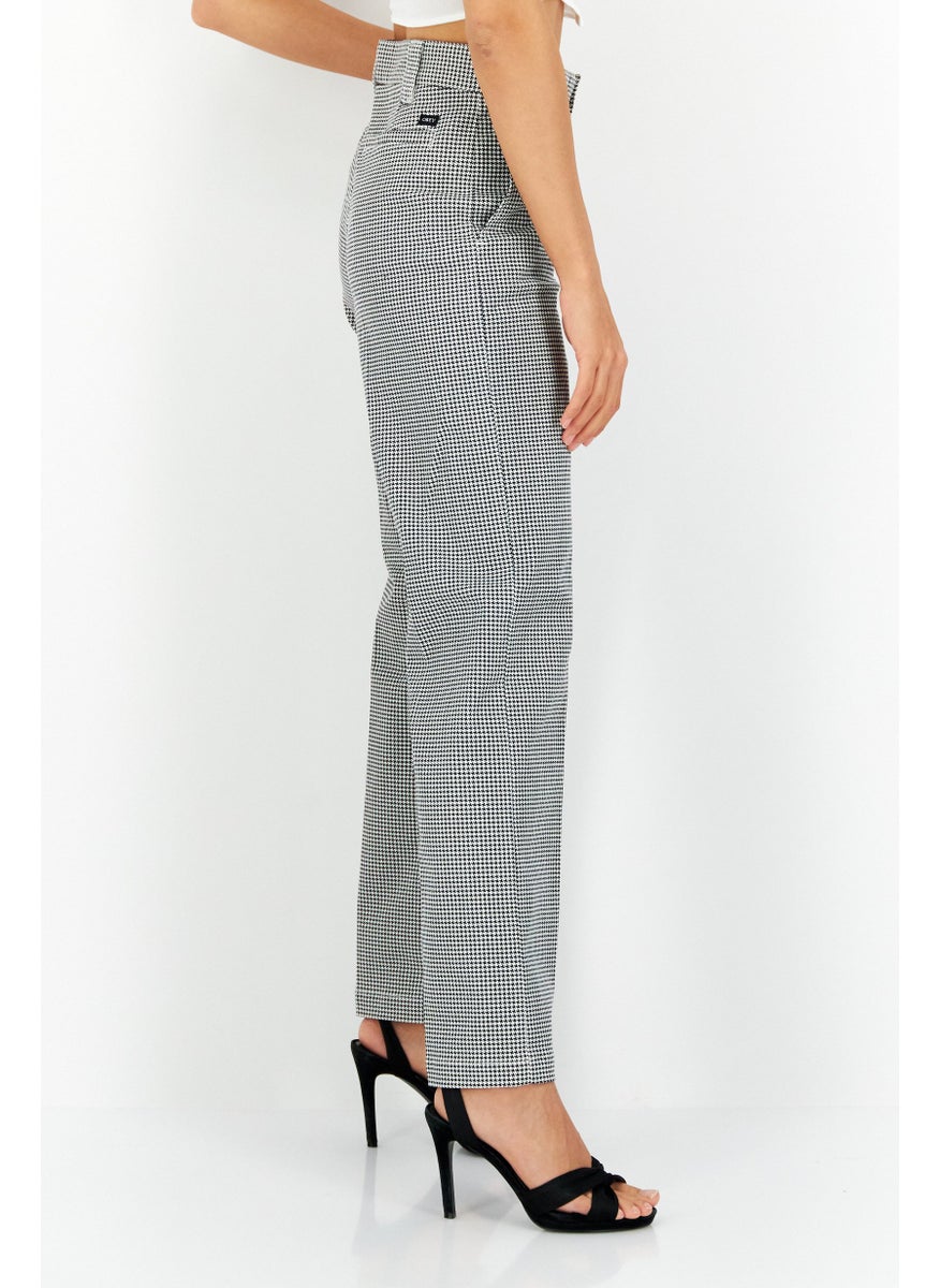 OBEY Women Houndstooth Straight Pants, Black  - Image 3