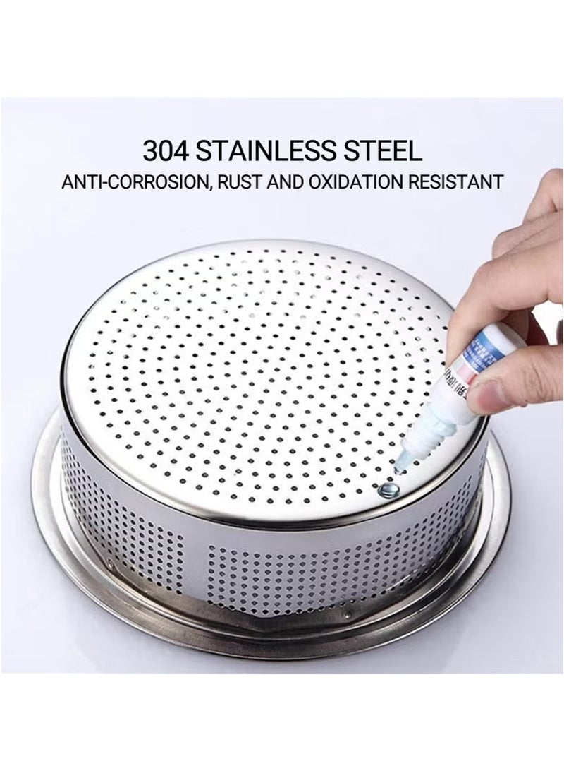 2Pcs Kitchen Sink Strainer Drainer Stainless Steel Sink Filter Basket with Handle Sink stopper for Kitchen Bathroom drains (Silver)  - Image 5