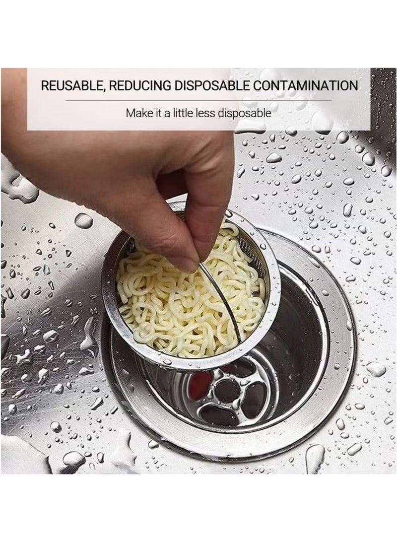 2Pcs Kitchen Sink Strainer Drainer Stainless Steel Sink Filter Basket with Handle Sink stopper for Kitchen Bathroom drains (Silver)  - Image 4