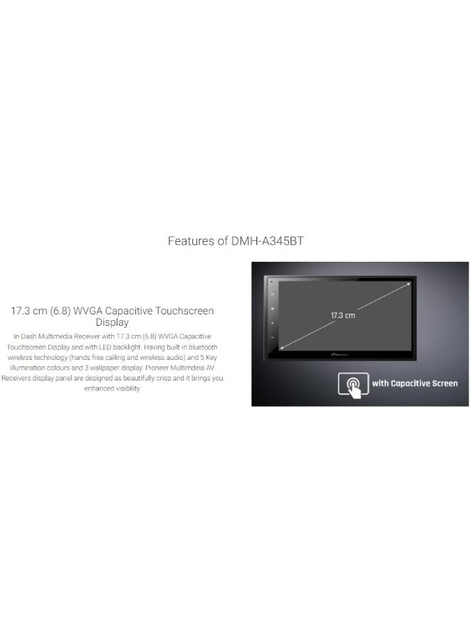 Pioneer Pioneer Car Stereo DMH-A345BT,17.3 cm (6.8) WVGA Capacitive Touchscreen, BT/USB/AUX/Radio, Weblink - Mirroring,Full HD Video-USB,13-Band EQ, Pre-outs3 (2V),MOSFET 50W X 4,Video Output,Rear Camera in See less  - Image 4