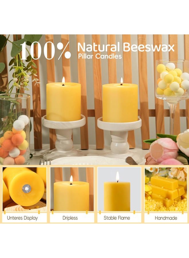 MAKALONE 2 Pack Natural Beeswax Candles,88 Hours Long Burning-Bees Wax Candles for Home,100% Pure Beeswax Pillar Candle for Emergency,Paryer,Parties,Unscented Dripless Smokeless Pillar Candle Bulk 2.8x3in - Image 4