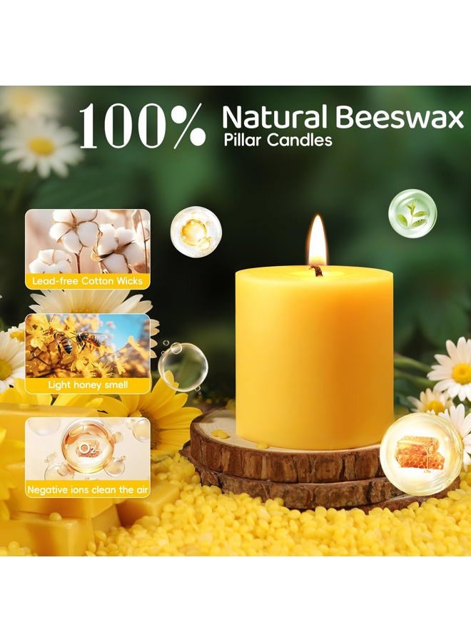 MAKALONE 2 Pack Natural Beeswax Candles,88 Hours Long Burning-Bees Wax Candles for Home,100% Pure Beeswax Pillar Candle for Emergency,Paryer,Parties,Unscented Dripless Smokeless Pillar Candle Bulk 2.8x3in - Image 3