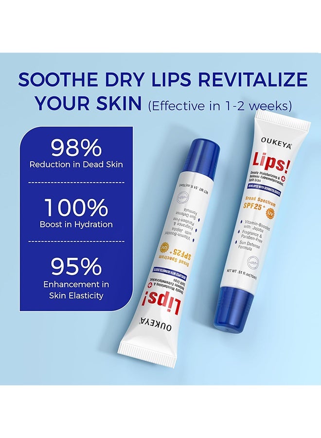 OUKEYA 2 Packs Lip Repair, Medicated Lip Balm w/Organic & 100% Natural Ingredients, Squeeze Tube Lip Butter SPF 25+ Long-Lasting Moisturizing Overnight Lip Mask Gentle Exfoliation Extreme Dry Lips Treatment - Image 4