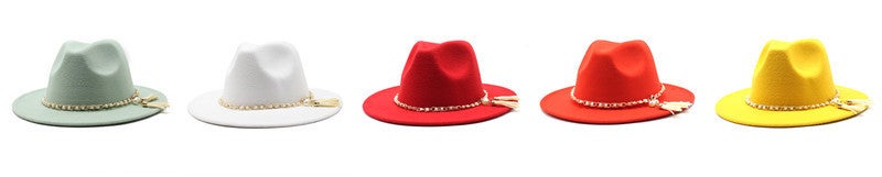 Fedora Autumn Winter British Pearl Tassel Chain  Unisex Oversized Brim Hat - Image 3