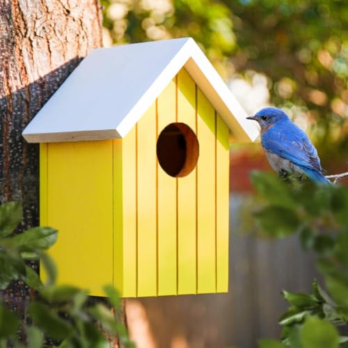 BIRDSHALA Wooden Large Bird House for Sparrow, Budgies, Bulbul, Wild Birds & Pet Birds - Colorful Garden Decorative (Yellow) - Image 1