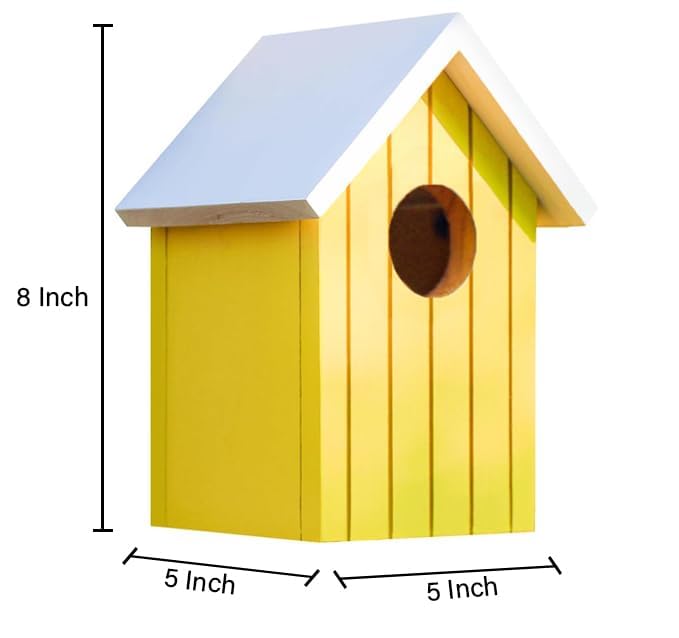 BIRDSHALA Wooden Large Bird House for Sparrow, Budgies, Bulbul, Wild Birds & Pet Birds - Colorful Garden Decorative (Yellow) - Image 4