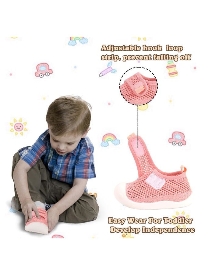 Charrost Baby First-Walking Shoes 1-4 Years Kid Shoes Trainers Toddler Infant Boys Girls Soft Sole Non Slip Cotton Canvas Mesh Breathable Lightweight TPR Material Slip-on Sneakers Outdoor, Mesh Pink, 5 Toddler - Image 3