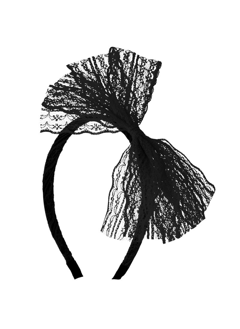 SUMERSHA - SUMERSHA Women Neon Lace Bow Headband 80s Costume Headwear Lace Bow Hair Accessory for 1980s Theme Party Halloween Hair Hoop - Image 1