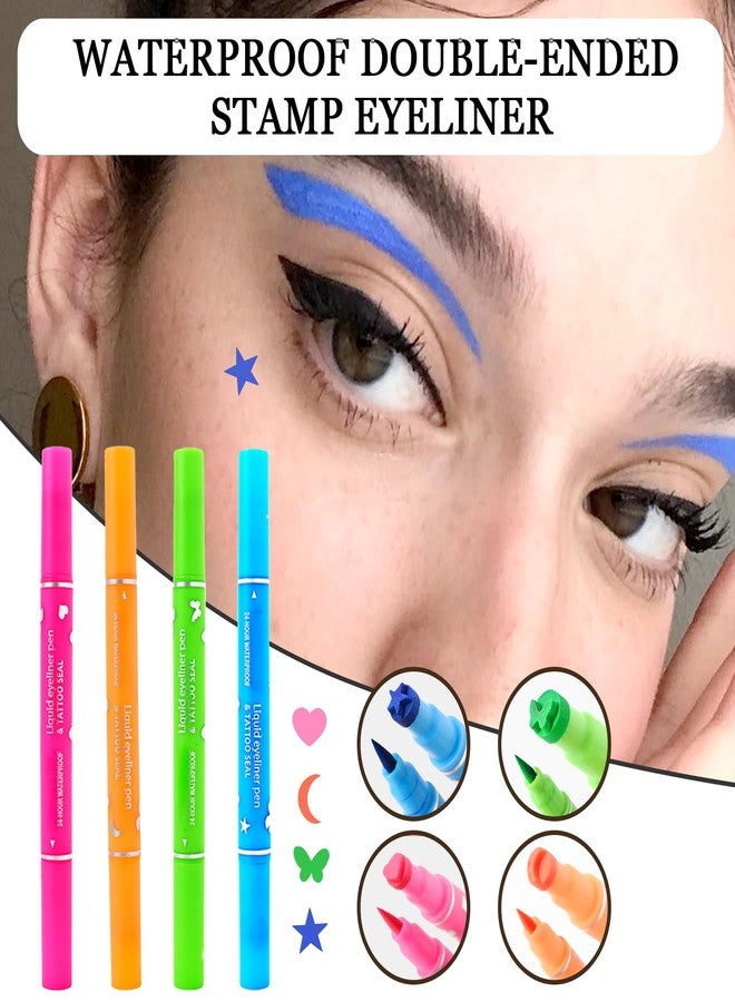 XMXueMei Double Side Liquid Winged Eyeliner Stamp,Smudge Proof Waterproof Eye Liner Pen Set,Long-Lasting Eye Liner Face Makeup,Star Flowers Hearts Triangle Black Eyeliner Stamp Pencil（4PCS） - Image 2
