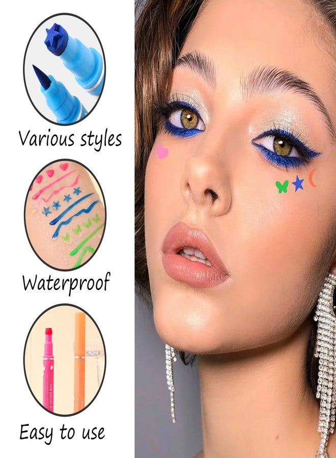 XMXueMei Double Side Liquid Winged Eyeliner Stamp,Smudge Proof Waterproof Eye Liner Pen Set,Long-Lasting Eye Liner Face Makeup,Star Flowers Hearts Triangle Black Eyeliner Stamp Pencil（4PCS） - Image 3