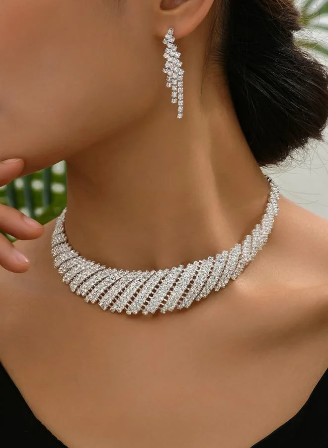 Take Two 2-Piece Rhinestone Embellished Necklace and Earrings Jewelry Set
