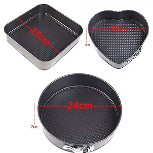 Plenteous Carbon Steel Coated Tin Cake Mould Mold Pan Heart Round Square 3Pieces Black - Image 3