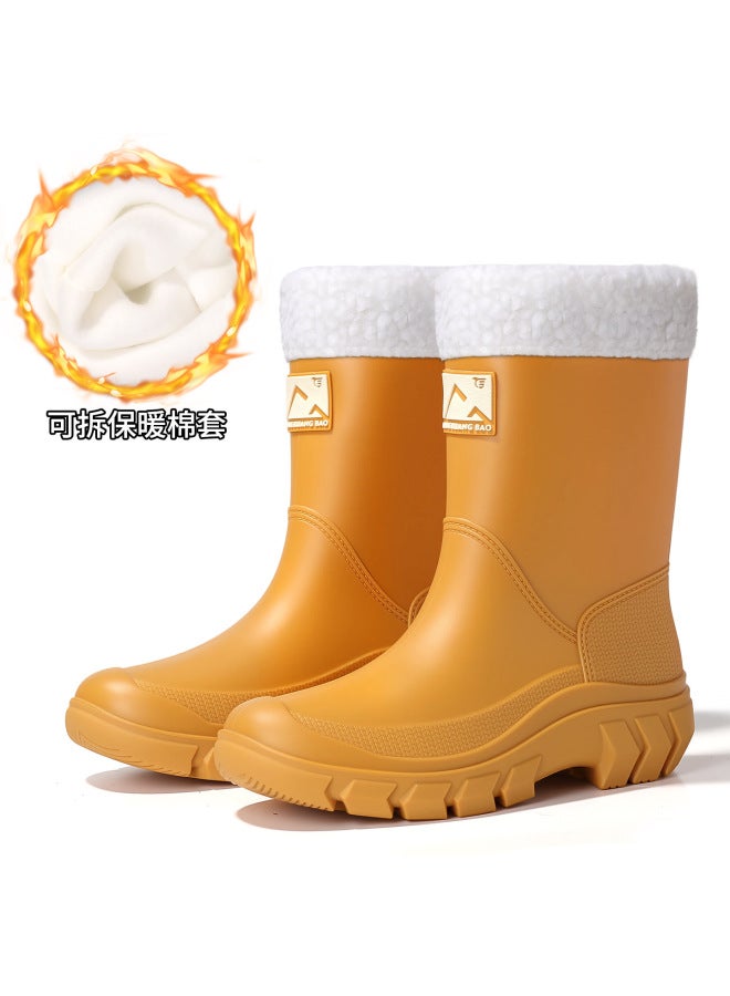 New Rain Boots For Women, Fashionable Adult Mid-calf Rain Boots, Fleece-lined Water Shoes, Non-slip Outdoor Work Wear-resistant Waterproof Shoes