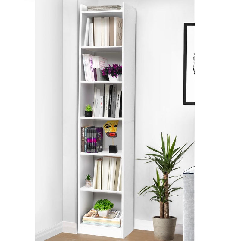 ABOUT SPACE 6Tier Book Shelf for Home Library 6ft with assembly, Cabinet for Storage, White Bookshelves for Living Room, Home Decor Display stand Book Rack for Office, Kitchen, Bedroom(L33xB24xH180cm) - Image 1